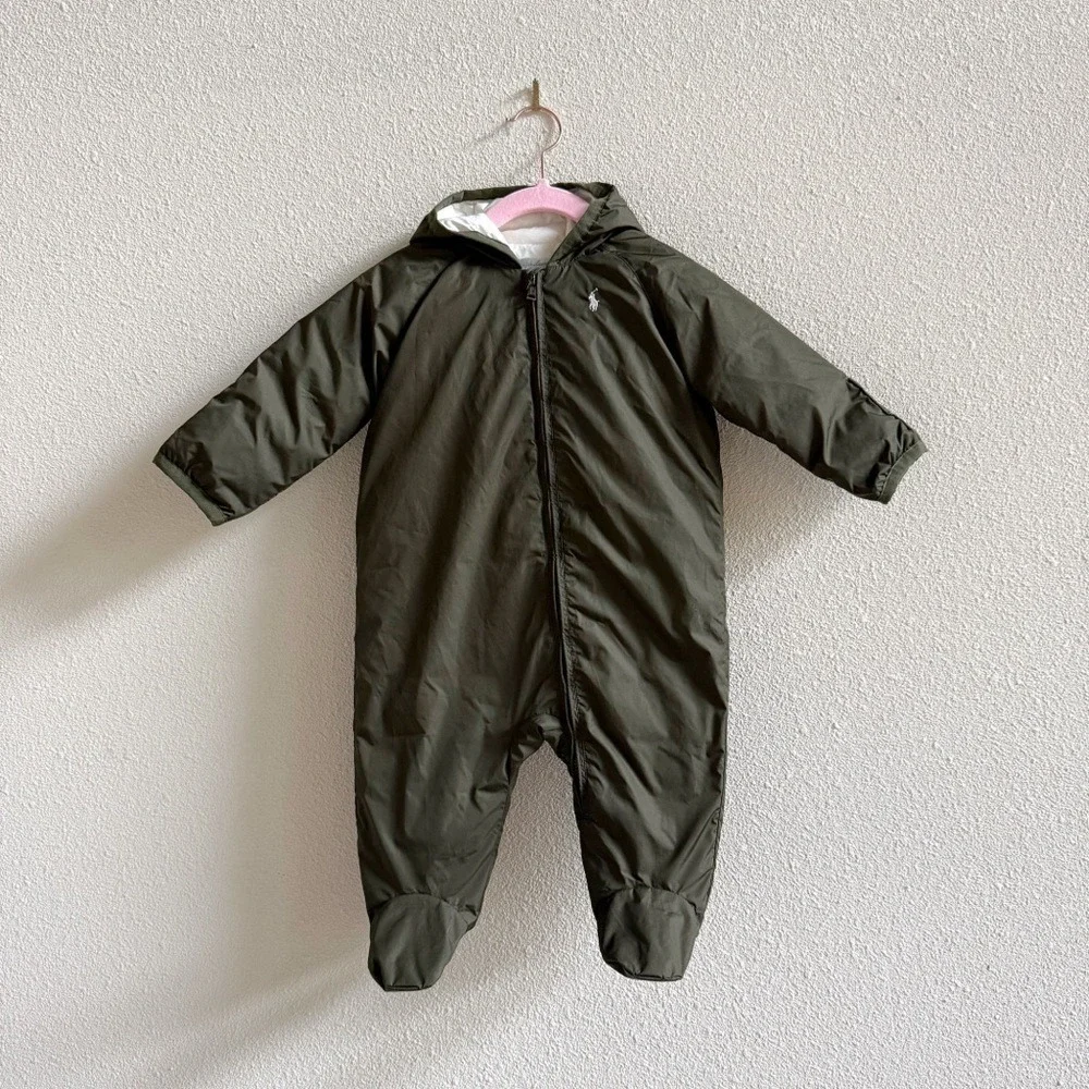 Ralph Lauren Olive Hooded Puffer Unisex Bunting Snowsuit Size 6mos